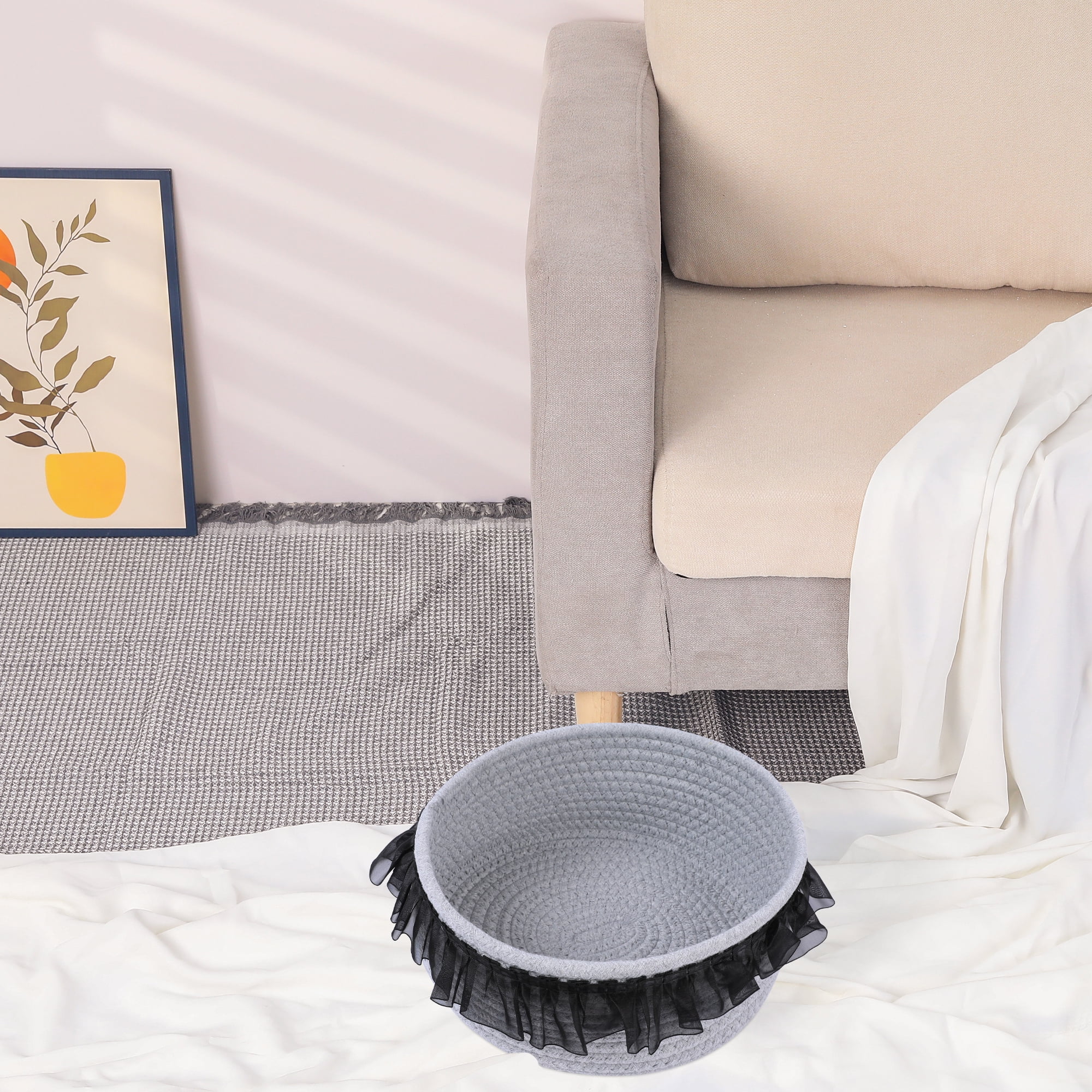 Unique Bargains Woven Storage Basket for Entryway Desk Gray/Black 10.8*10.2*4.3in