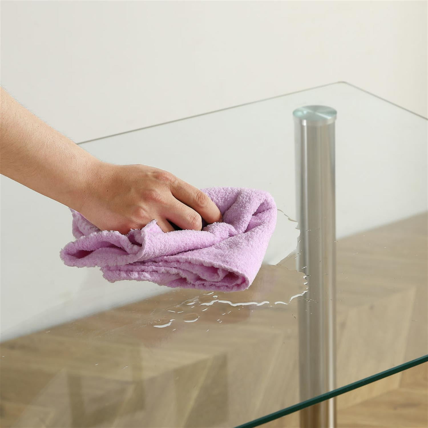 Demi Bonn 43" Dining Table Set with 4 Chairs & Tempered Glass Table for Kitchen, Silver Legs, Comfy Seating for 4 People, White