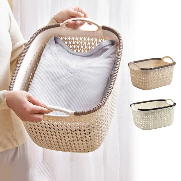 Xihbxyly Cesta de Ratán Grueso, de Plástico Resistente, Versátil para Juguetes, Aperitivos y Ropa, con Asa Cómoda, Fácil de Limpiar, Ideal para El Hogar y La Oficina, 29,6 X 23,8 X 16,8 Cm.