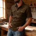 thumbnail image 7 of Havenx Men's Safari Cargo Shirt Short Sleeve Button Down Cargo Shirt with Pockets Collared Top Work Comfy Camping Work Hiking Casual Clothes,Coffee XL, 7 of 7