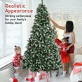 thumbnail image 6 of 7FT Pre-Decorated Holiday Christmas Tree for Home Office Party Decoration w/ 1100 PVC Branch Tips, Artificial Xmas Snow Tree w/ Pine Cone & Red Berries, Metal Hinges & Base, for Indoor Festival Decor, 6 of 8