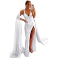 thumbnail image 3 of Vestidos largos de fiesta de lentejuelas de sirena brillantes para mujer, con abertura alta, cuello en V, tirantes finos con purpurina, vestidos formales de fiesta de noche, 3 of 5