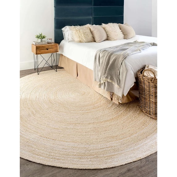 White Dye Natural Jute Hand Made Round Living Room, Dining Room, Kitchen Farm House Area Rug Carpet Doormat 5" Feet (60 inch)