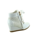 thumbnail image 3 of Peggy-44 Women's Glitter Metallic Lace Up Low Top Low Wedge Fashion Sneaker Shoes ( White, 7), 3 of 3