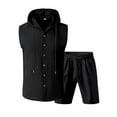 thumbnail image 5 of Men's Summer Casual Linen Cotton Hooded Sleeveless Shirt Shorts 2 Piece Set Loose Fit Solid Color Outfits for Beach Vacation Golf Streetwear Loungewear Modern Fashion Essential, 5 of 9