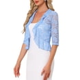 thumbnail image 4 of INSPIRE CHIC Women's Floral Lace Ruffle Hem Open Front Half Sleeve Lightweight Bolero Shrug L Light Blue, 4 of 6