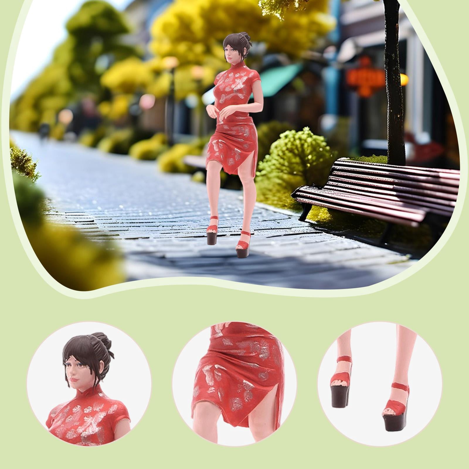 LeeQinersw 1/18 Scale Cheongsam Girl Model Role Play Tiny People Figurine for DIY Scene