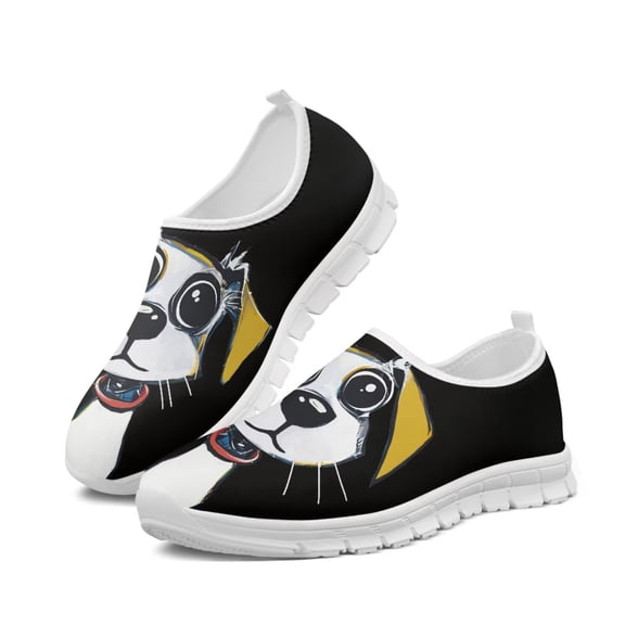 Chririnla Painted Dog Black Slip on Sneakers for Women Mesh Casual Tennis Shoes Comfortable Walking Shoes