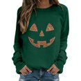 thumbnail image 3 of Trendfront Womens Halloween Pumpkin Face Sweatshirts Crewneck Long Sleeve Rhinestone Graphic Jack O Lantern Design Casual Fall Pullover Tops, 3 of 7