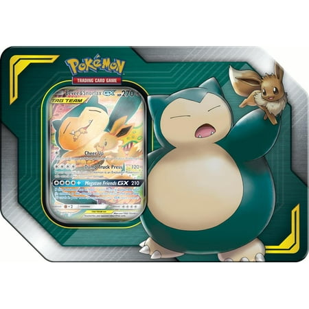 POKEMON 2019 TAG TEAM TIN- SUN AND MOON SERIES- EEVEE AND SNORLAX GX |4 BOOSTER PACKS AND 1 SPECIAL ART FOIL CARD |1 METAL (Best Pokemon Card Packs)