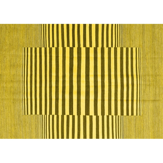 Ahgly Company Machine Washable Indoor Rectangle Abstract Yellow Contemporary Area Rugs, 2' x 5'