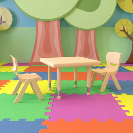 UPC: 0889142533092 | Flash Furniture 24 Square Natural Plastic Height Adjustable Activity Table Set with 2 Chairs