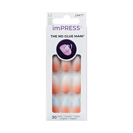 KISS imPRESS Design  Press on Nails, Soiree, Multicolor, Medium Coffin, 30 Count