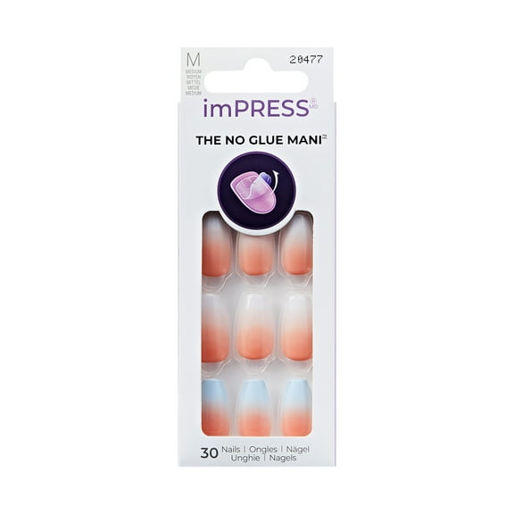 KISS imPRESS Design  Press on Nails, Soiree, Multicolor, Medium Coffin, 30 Count