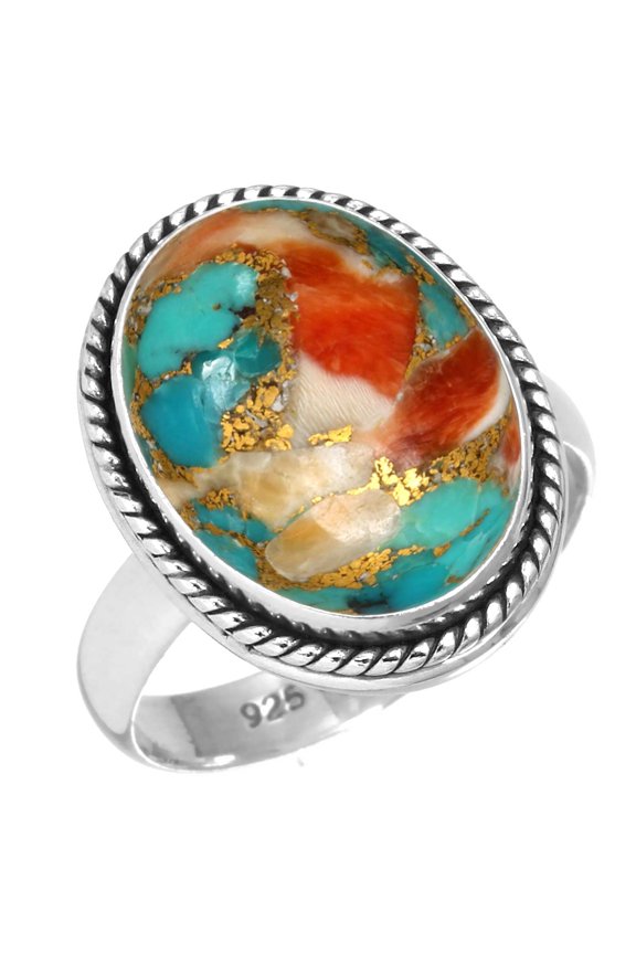 Natural Spiny Oyster Ring 925 Sterling Silver Handmade Jewelry