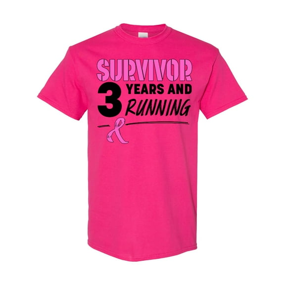 Inktastic Breast Cancer Survivor 3 Years and Running with Pink Ribbon T-Shirt