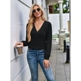 thumbnail image 4 of Blusas de Larga con Cuello en V para Mujer, Elegantes, Informales, de Otoño, con Mangas Abullonadas, Holgadas, Modernas. Negro L, 4 of 9