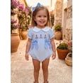 thumbnail image 6 of BemeyourBBs Newborn Baby Girls Summer Clothes Infant Baby Girl Sailboat Outfit Bubble Rompers Embroidery Stripe Doll Collar Short Sleeve Bodysuits Jumpsuits with Headband Set, 6 of 9