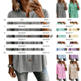 thumbnail image 3 of IPYUI Cotton Gauze Shirts for Women Stand Collar Gingham Blouse Plaid Striped Tops Empire Waist Tops Lightweight Tunic Loose Elbow Sleeve Gauze Shirts Boho Pullover V Neck Loose Fit Summer Outfits, 3 of 7
