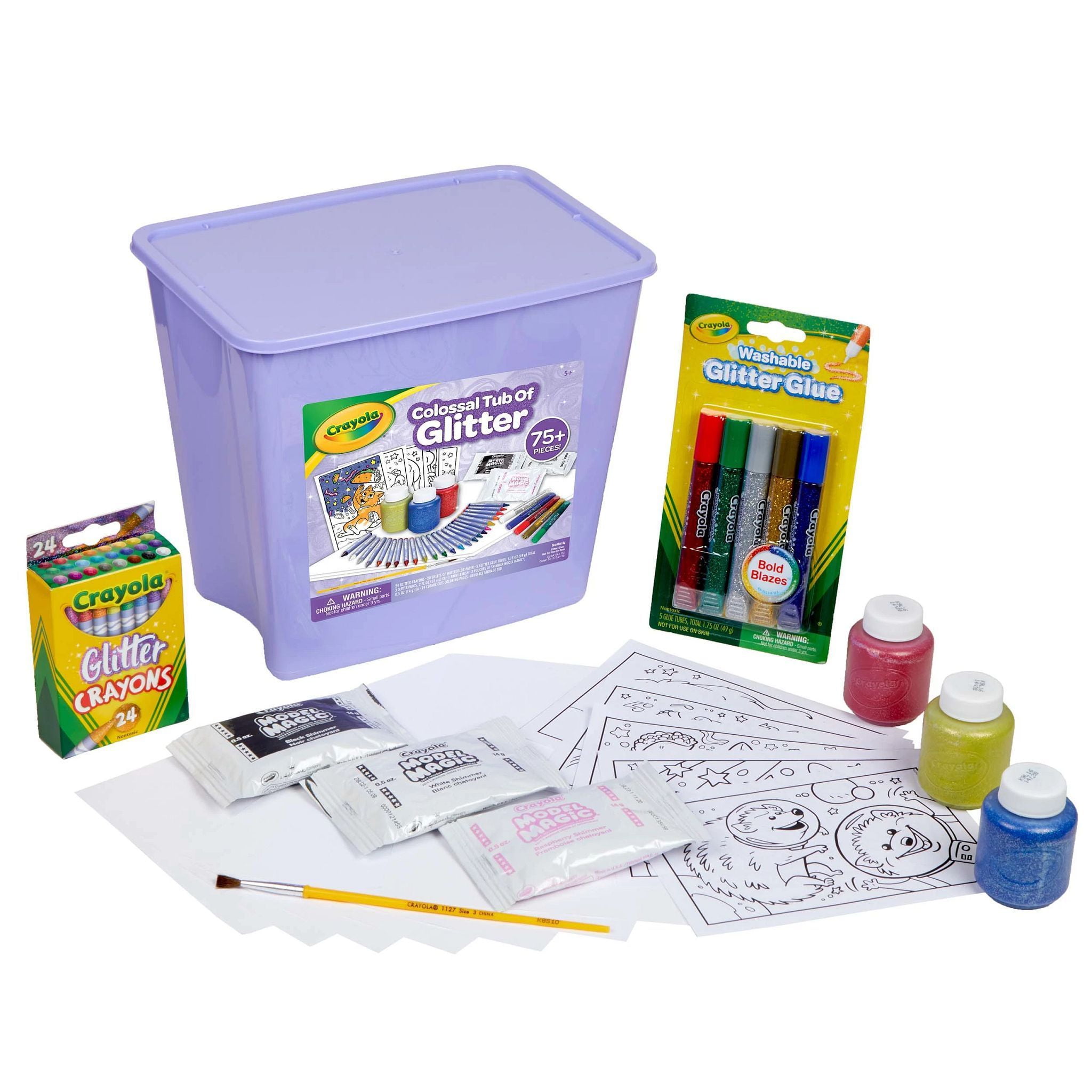 Crayola Glitter Arts and Crafts Kit, 80+ School Supplies, Tub of