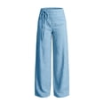 thumbnail image 4 of ClodeEU Women's Plaid High Waist Wide Leg Pants ,Casual Loose Trousers with Pockets Light Blue,Women's Plus M, 4 of 5