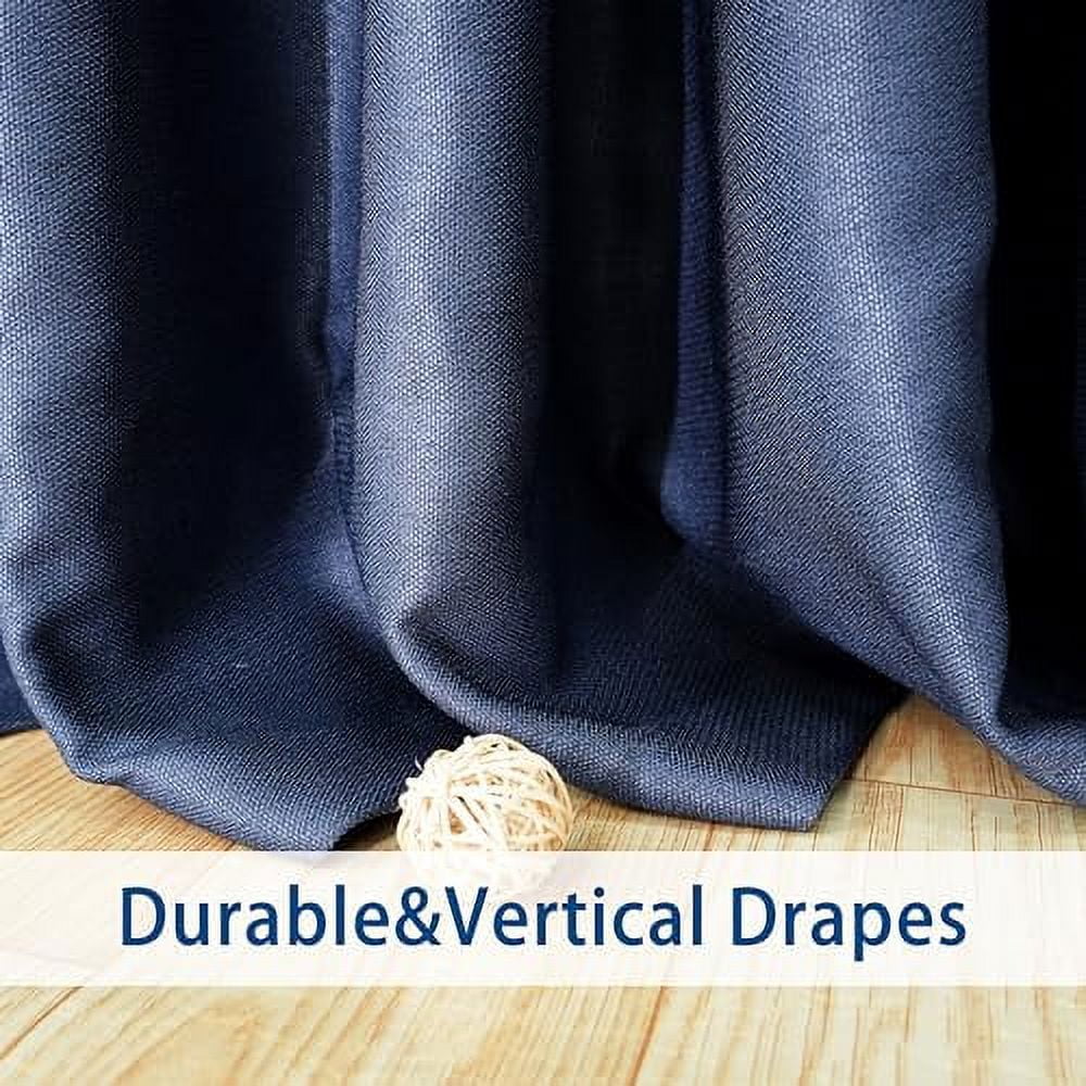 DriftAway Pinch Pleat Blackout Curtains 96 Inches Long Linen Curtains 2 Panels Set Faux Linen Textured Curtains for Bedroom Living Room Thermal Insulated Privacy Back Tab Window Drapes 52x96 Navy