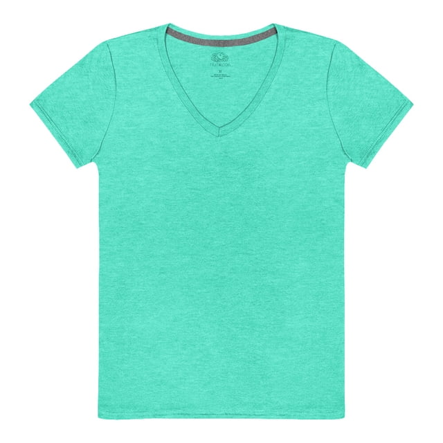 Playera Fruit of the Loom para Mujer, Manga Corta Cuello V,Verde, Talla CH