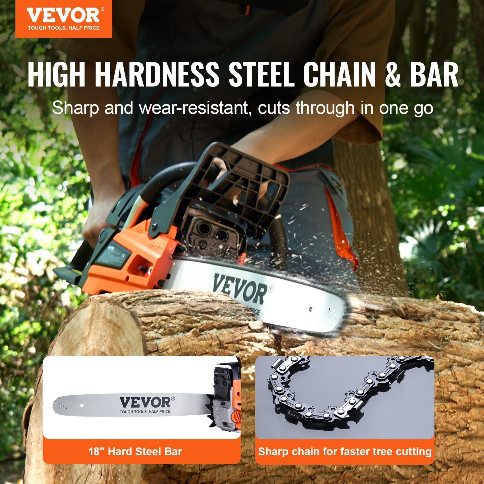 52CC 18" Gasoline Chainsaw Gas Powered Wood Cutting Engine Gas Chain Saw