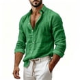 thumbnail image 5 of Purcolt Men's Linen Henley Shirt Long Sleeve Stand Collar Button Beach Summer Top for Vacation Resort Daily Wear Solid Work Business Casual Tops, 5 of 8