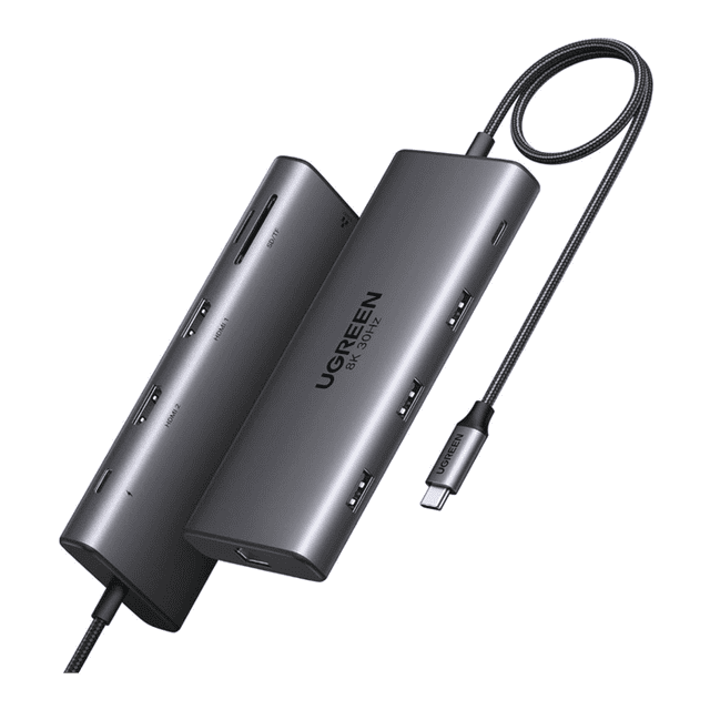 HUB USB-C (Docking Revodok Pro 210) 10 en 1 | 2 Puertos HDMI 8K,4K@60Hz | 3 USB-A | USB-C (5Gbps) | USB-C PD Carga 100W