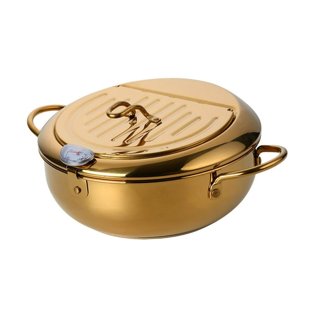 DOLITY Frying Chicken Pot Japanese Deep Frying Pot, Tempura Fryer Stainless Steel Fryer gold