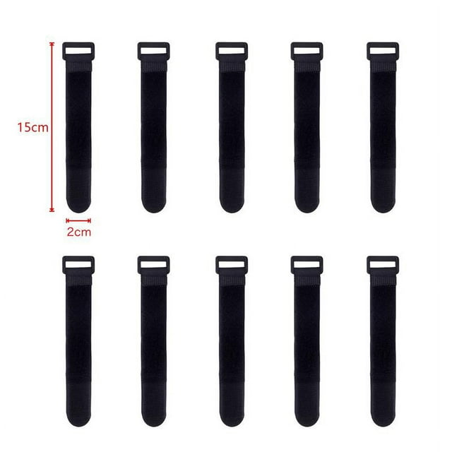 10Pcs Reusable Hook Loop Nylon Straps Reverse Colored Fastening Tape Self Adhesive Cable Ties Wrap Bundle Fixed Ties T-Shaped black 20x2cm