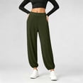 thumbnail image 5 of Solid Side Slit Harem Yoga Pants Women Elastic Drawstring Waist Lightweight Beach Lounge Casual Pants Army Green XL, 5 of 7