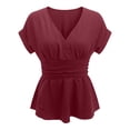 thumbnail image 5 of Puntoco Wrap V Neck Peplum Blouses for Women Short Sleeve Smocked Waist Shirts Summer Fashion Dressy Going Out Tops, 5 of 5