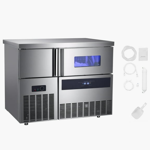 KFFKFF Commercial Ice Maker Machine, 330 lbs/24H Stainless Steel Ice Machine with Countertop, 88 lbs Storage & 144 Cubes per Cycle, Self-Cleaning Freestanding Ice Maker for Home, Bar, Office