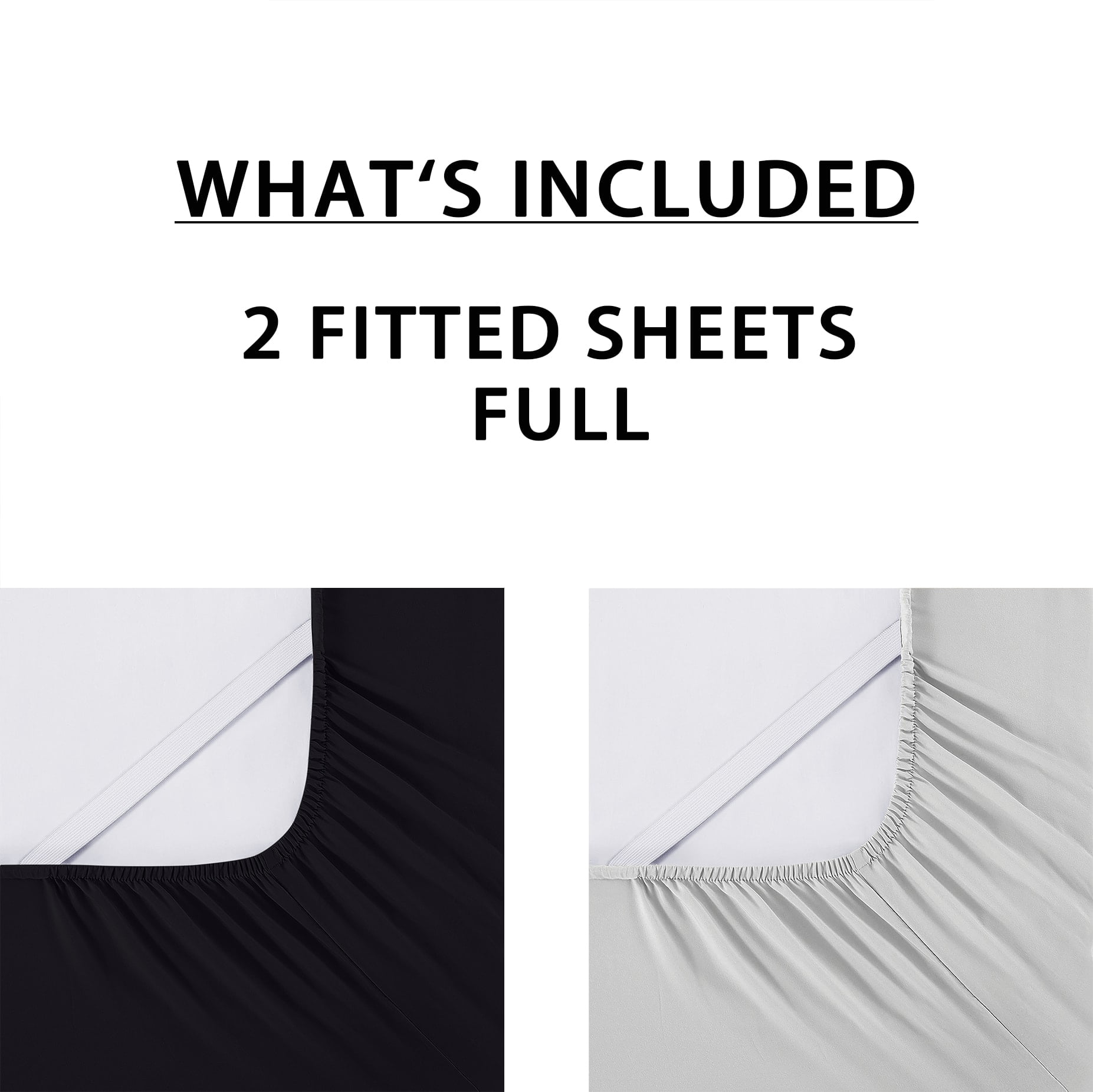 Mainstays Super Soft Microfiber 2-Pack Fitted Sheets, Rich Black/ Light Silver Gray, Full