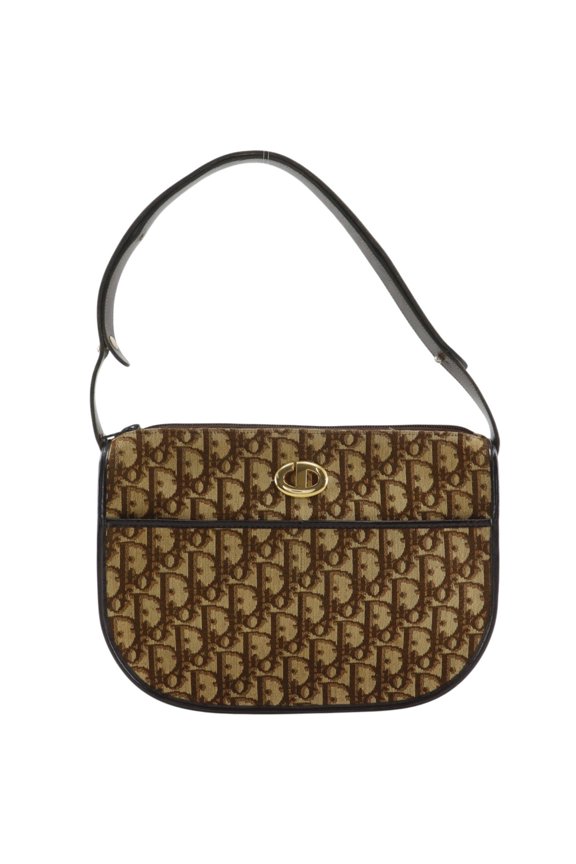 Pre-Owned Christian Dior Trotter Shoulder Bag, CD Logo, Vintage Canvas, Brown, A5 Size, Women's