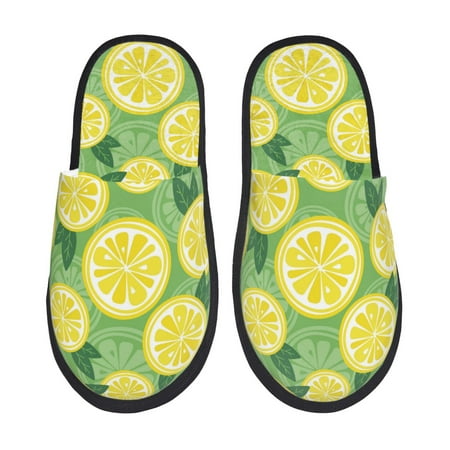 

House Slippers for Women Men - green yellow Lemon print Warm Non-slip Mens Womens Slippers Cozy Slip-on House Shoes Bedroom Outdoor Indoor Slippers for Men