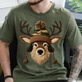 thumbnail image 2 of Deer Head Camo Hat Christmas T-Shirt, Imitation Latch Hook Yarn Cozy Hunting Season Tee, 2 of 10