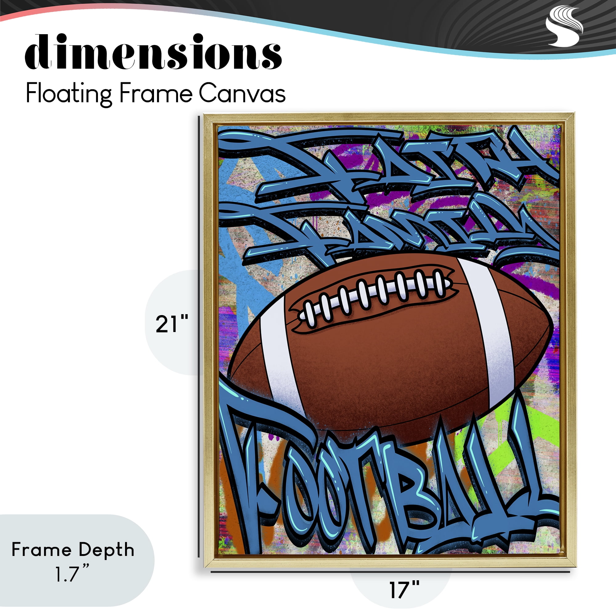 Stupell Industries Faith Family Football Graffiti Gold Framed Floater Canvas Wall Art, design by Marcus Prime