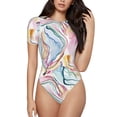 thumbnail image 2 of Goofa Abstract Marble Texture Printed Women Rash Guard Short Sleeve,Tummy control Swimsuit Surfing Swimsuit Bathing Suit One Piece Swimsuit UPF 50-Large, 2 of 9