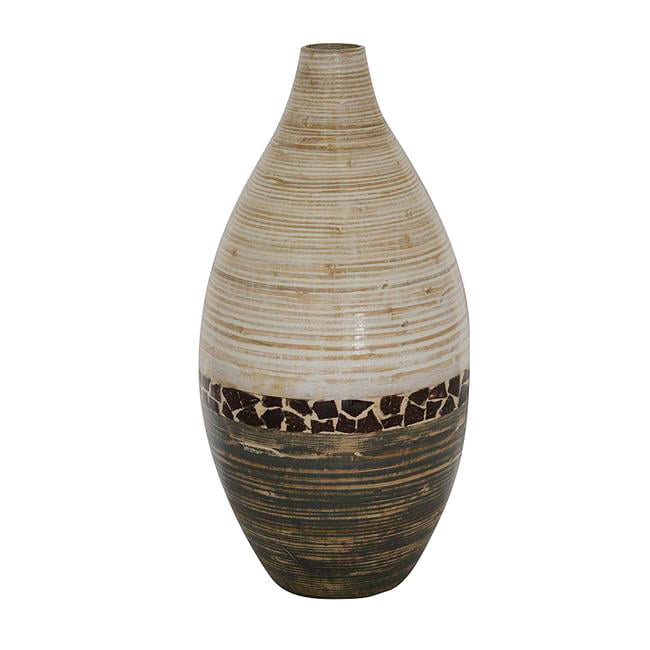 Heather Ann Creations Home Decorative Shiloh 20 Spun Bamboo Vase Distressed White and Green with Coconut Shell 