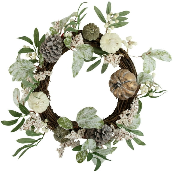 Northlight Pumpkins, Pinecones and Berries Artificial Fall Harvest Small Twig Wreath - 20"