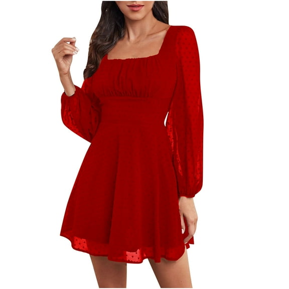 AOOCHASLIY Women's Trendy Casual Square Collar Solid Color Long Sleeve Slim Dress