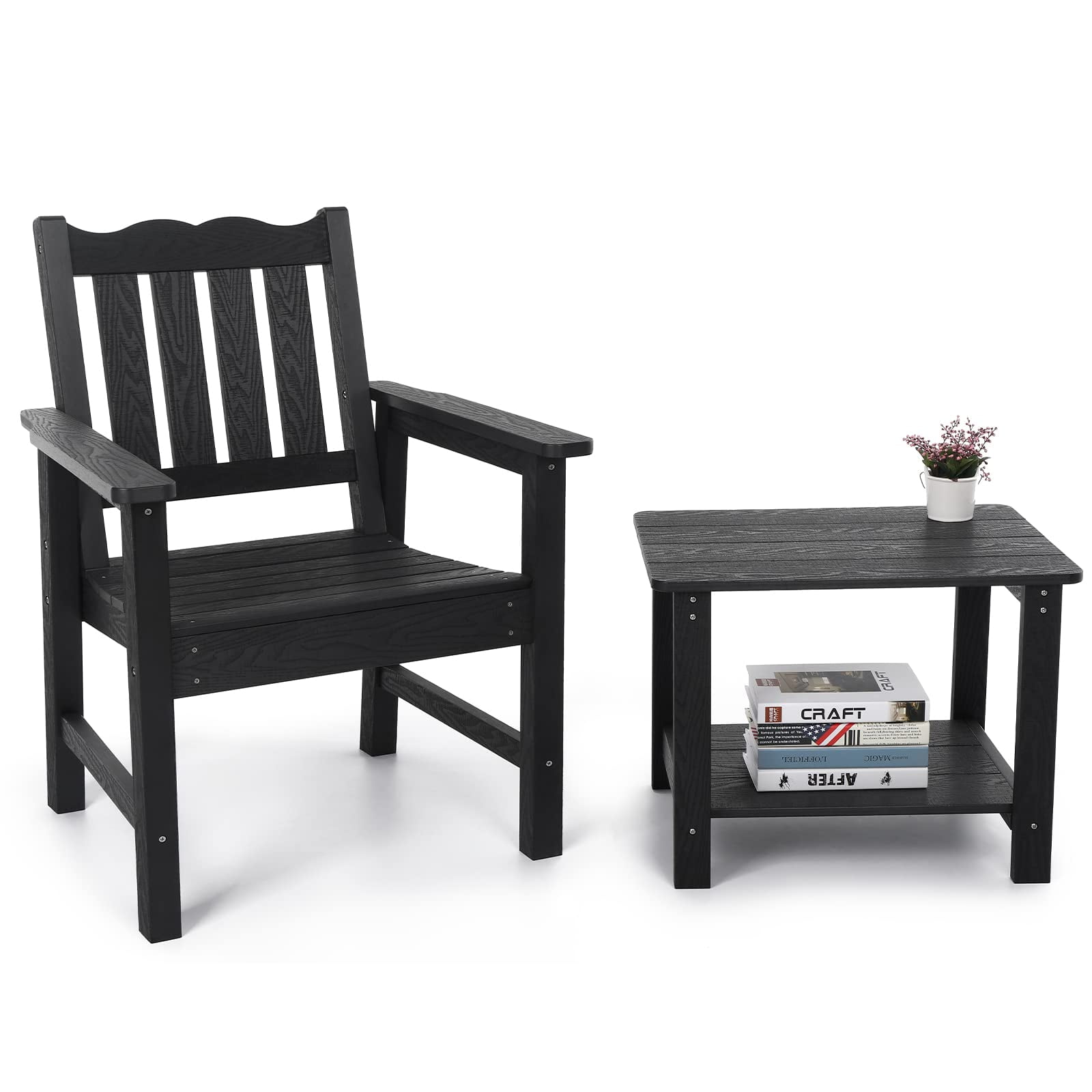 Stoog Patio Chair with Backrest, Oversized All-Weather Outdoor Dining Chair for Garden, Backyard, 400 lbs Weight Capacity, Black
