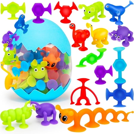 32 PCS Toddler Suction Cup Bath Toys for Kids Ages 3-5 4-8, Sensory Travel Toy 3 4 5 6 Year Boy Girl Valentines Birthday Gifts Party Favor Goody Easter Basket Stuffer Fillers Prize Eggshell