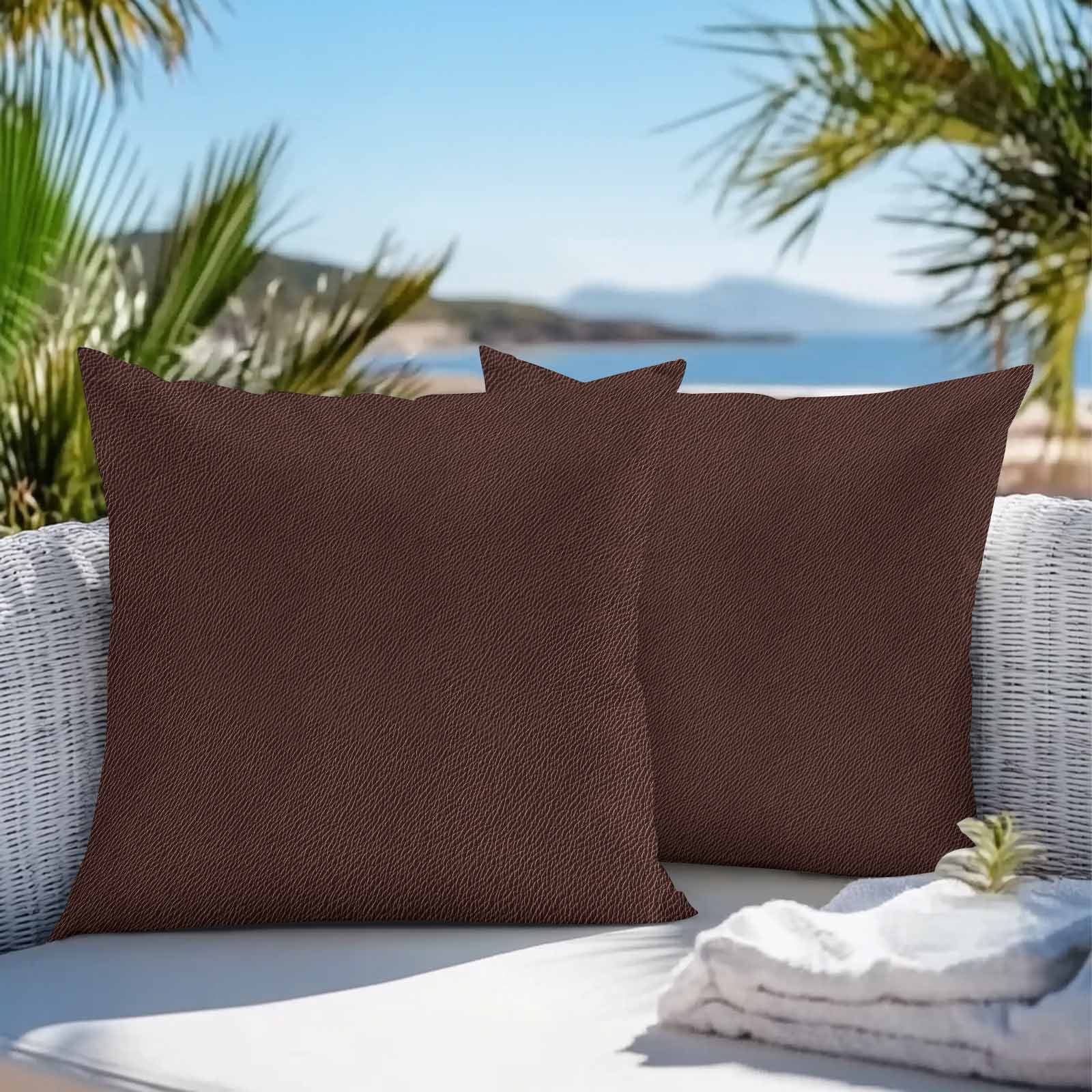 Solid Brown Outdoor Pillow Covers 16x16 Inch Throw Pillow Covers Set of 2 Waterproof Decorative Pillow Cases Vintage Minimalism Abstract Denim Pattern Cushion Covers for Patio Furniture Garden Couch