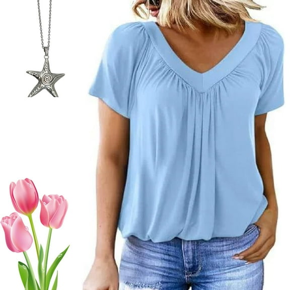 TODOZO T Shirts for Women Loose Fit Casual Lightweight Soft Basic Tees Summer Tops for Women 2025 Women's Casual Summer T Shirts Short Sleeve V Neck Tops Tshirts Bu1 L