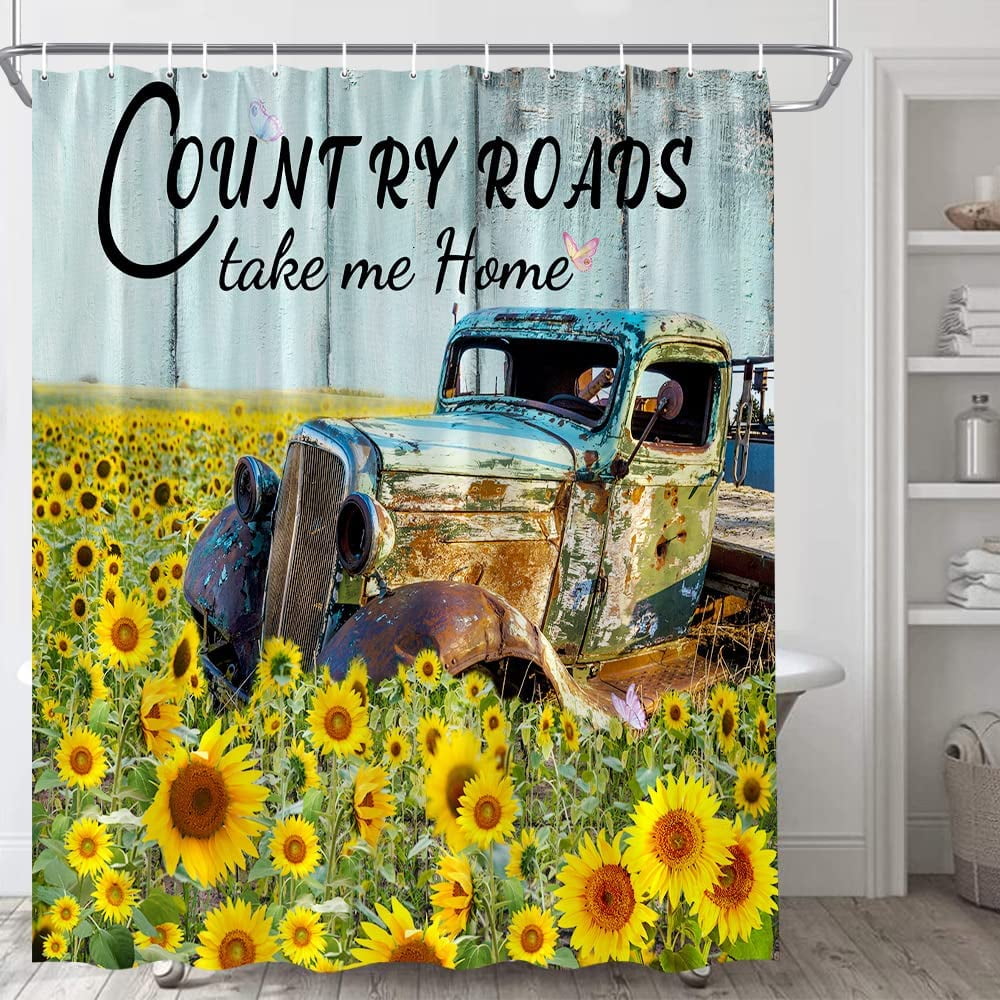 aoselan Farmhouse Truck Shower Curtain Rustic Antique American Classic
