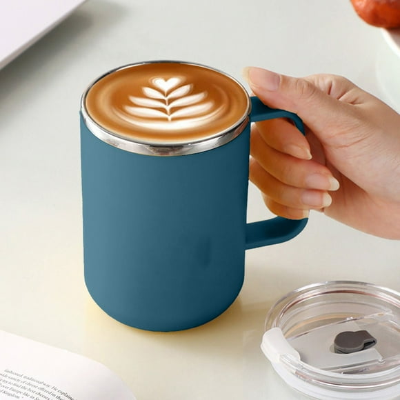 Taza de viaje de acero inoxidable de 500 ml con aislamiento al vacío y tapa - Doble pared a prueba de fugas para café, té y bebidas frías y calientes - 11 cm de alto, 155 g - Azul,Vsgery